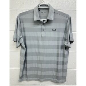 Mens Under Armour UA Golf Gray  Polo Shirt Size Large L Heatgear Performance Dry